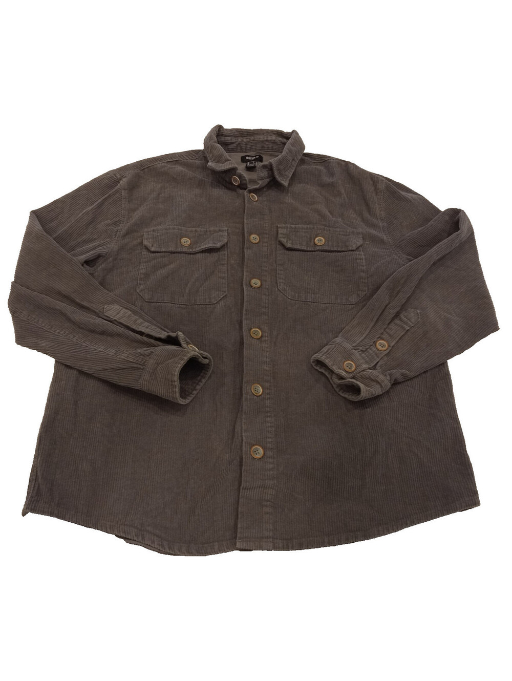 Forever 21 Men Corduroy Shirt Mens Large Grey Long Sleeve Button Up Pocket L